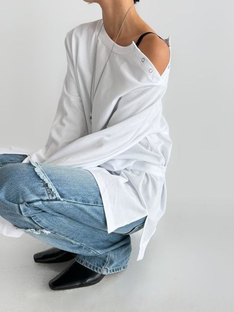 斜扣綁帶長版上衣2