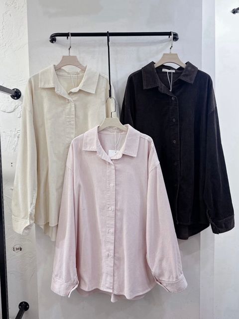 多色燈心絨長版襯衫2