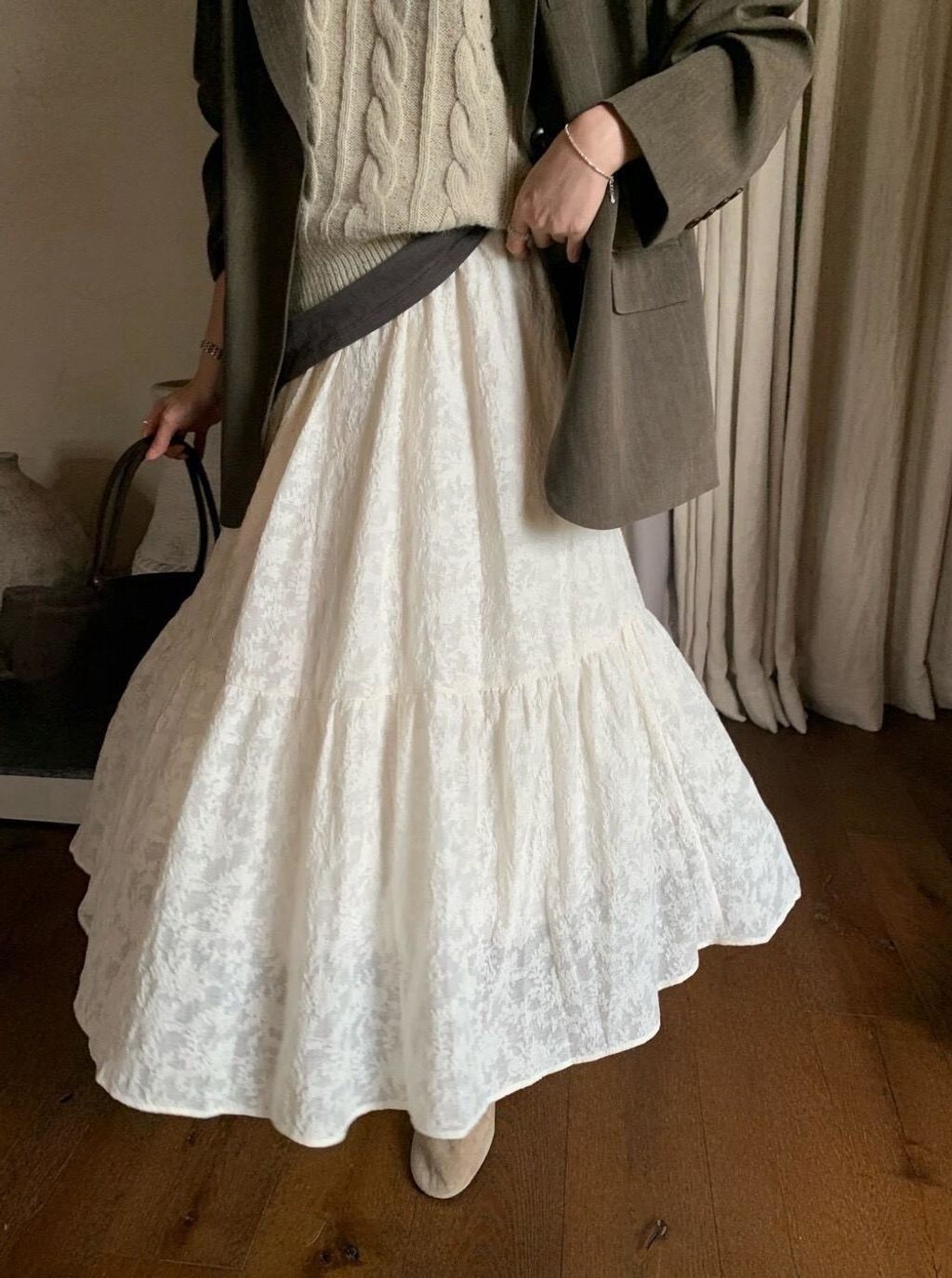 雕花鬆緊腰長裙3