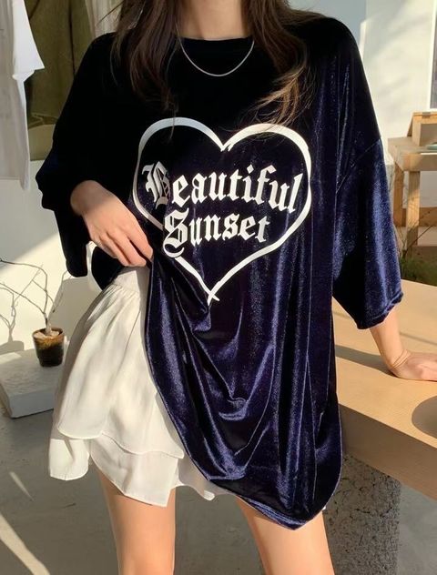 閃亮英字愛心絨毛Tee1