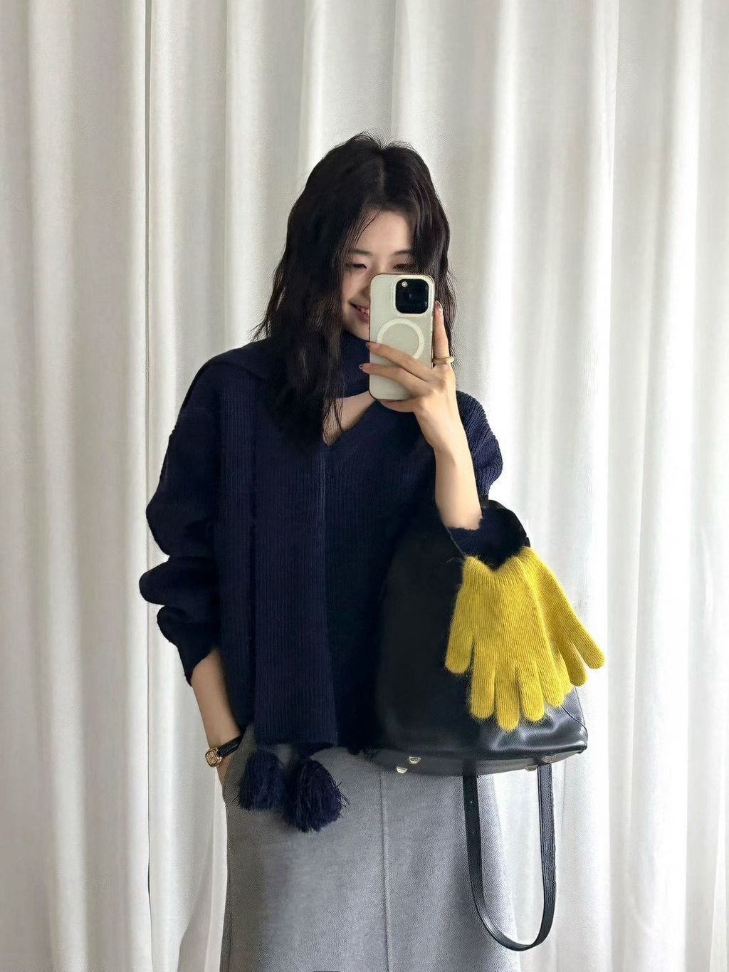 V領磅數圍巾針織上衣5