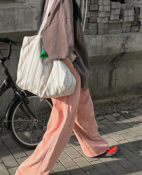 復古水洗粉色休閒褲1