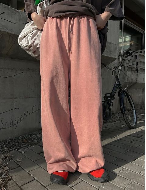 復古水洗粉色休閒褲4