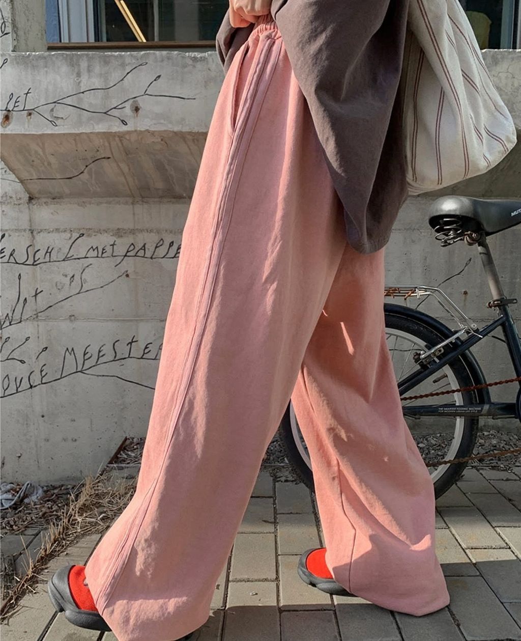 復古水洗粉色休閒褲3