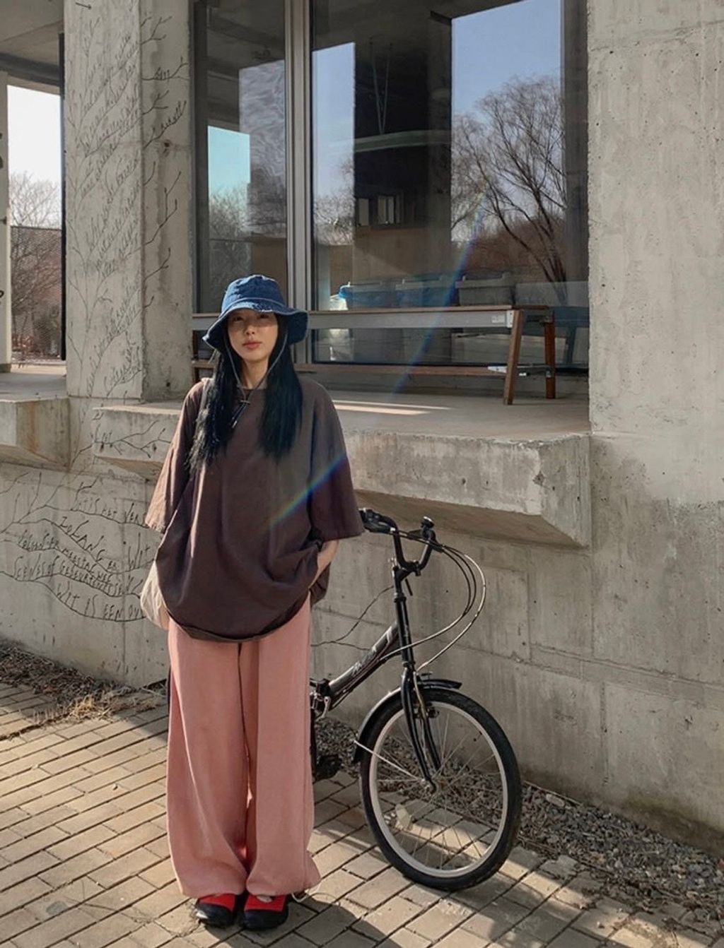 復古水洗粉色休閒褲2