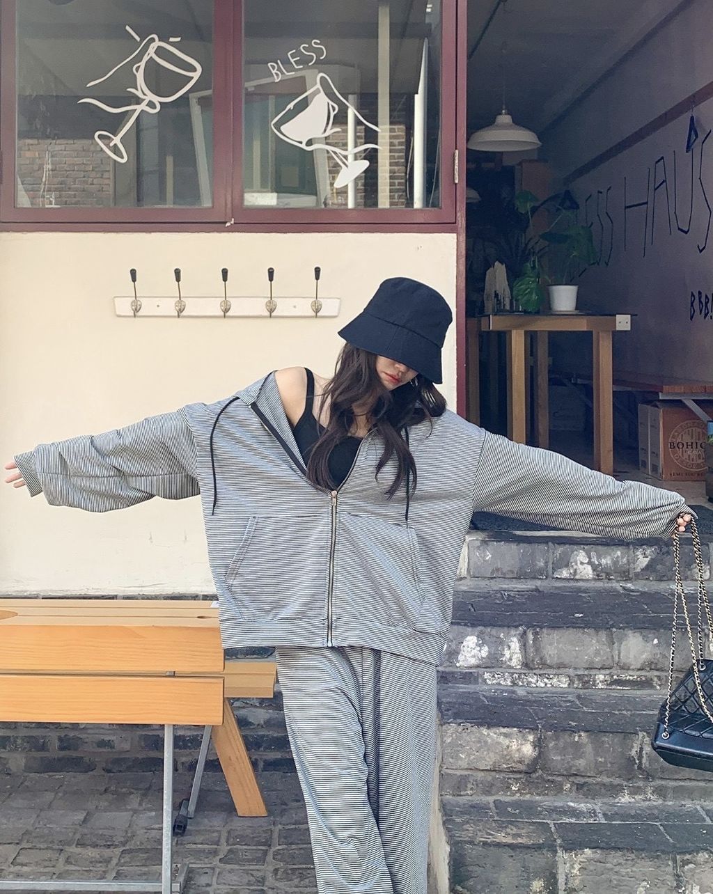 慵懶感條紋套裝1