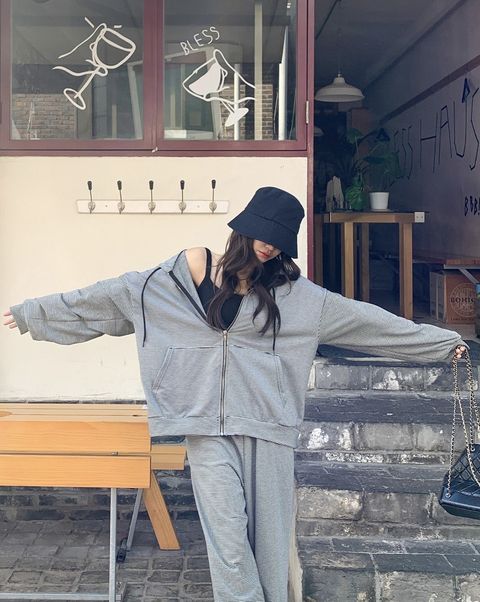 慵懶感條紋套裝1