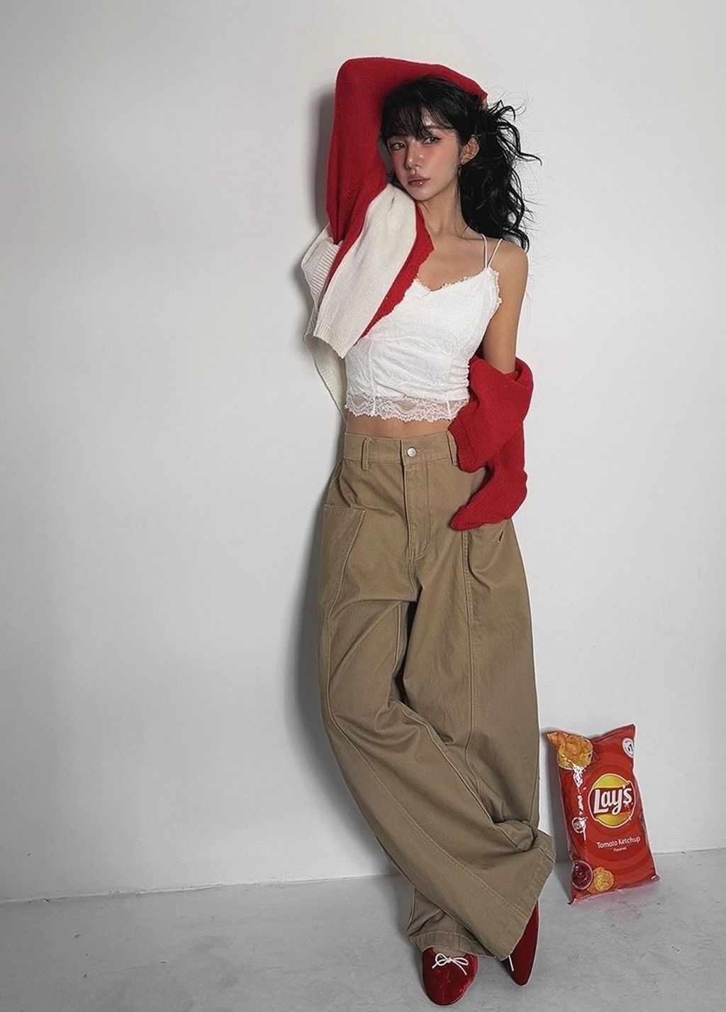 超美桃心領蕾絲細肩上衣3