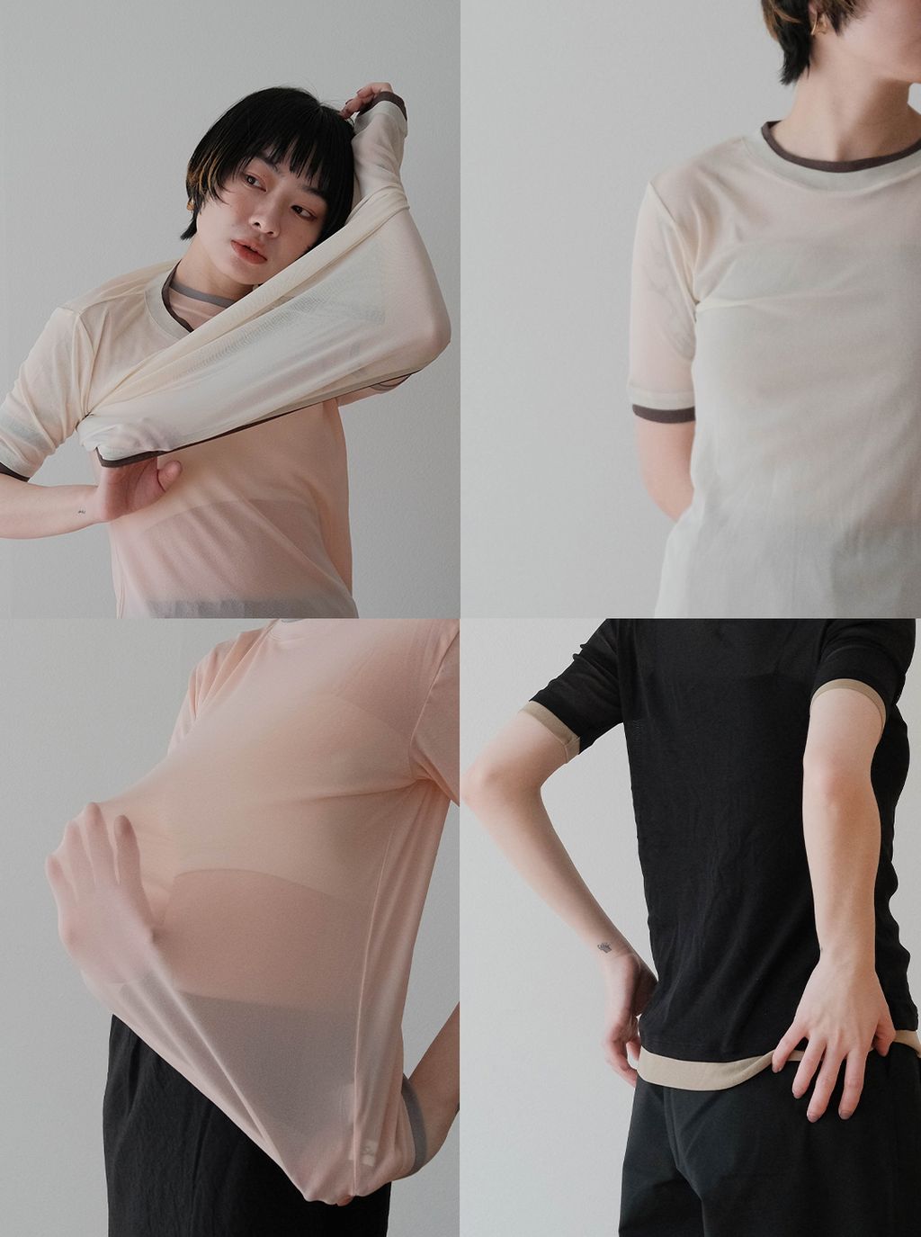 透膚柔軟色系撞色短袖上衣_M0