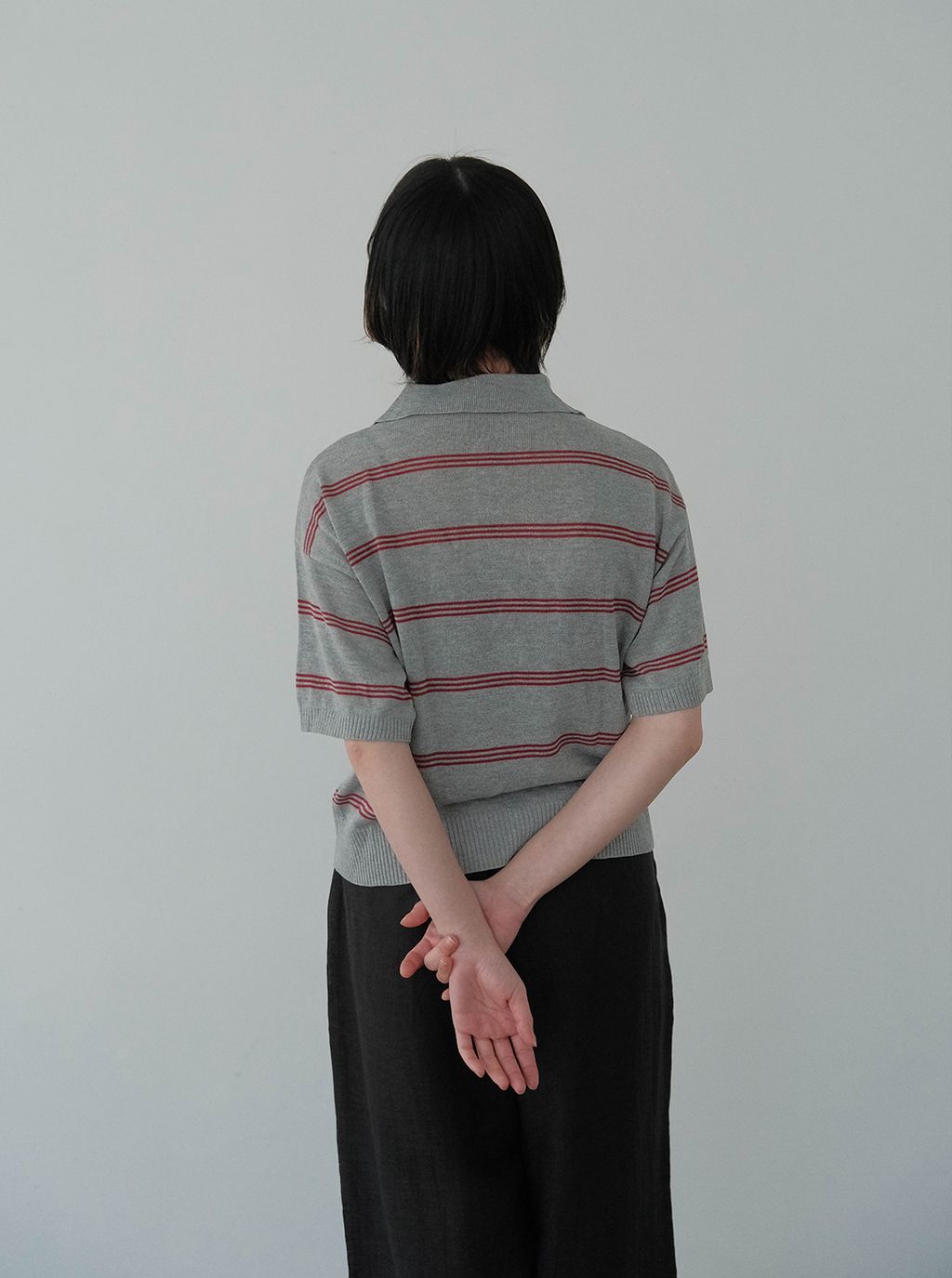 薄款線條POLO領上衣_M8