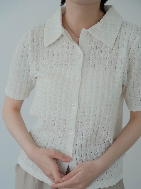 蕾絲鈕扣POLO上衣_M07