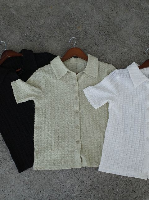 蕾絲鈕扣POLO上衣_M01