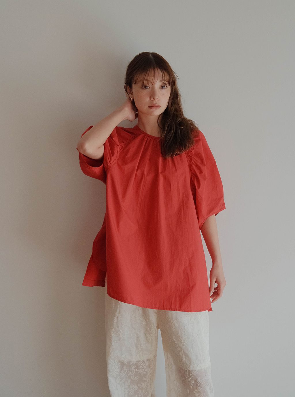 印度製-澎袖後綁帶微露背上衣M_08