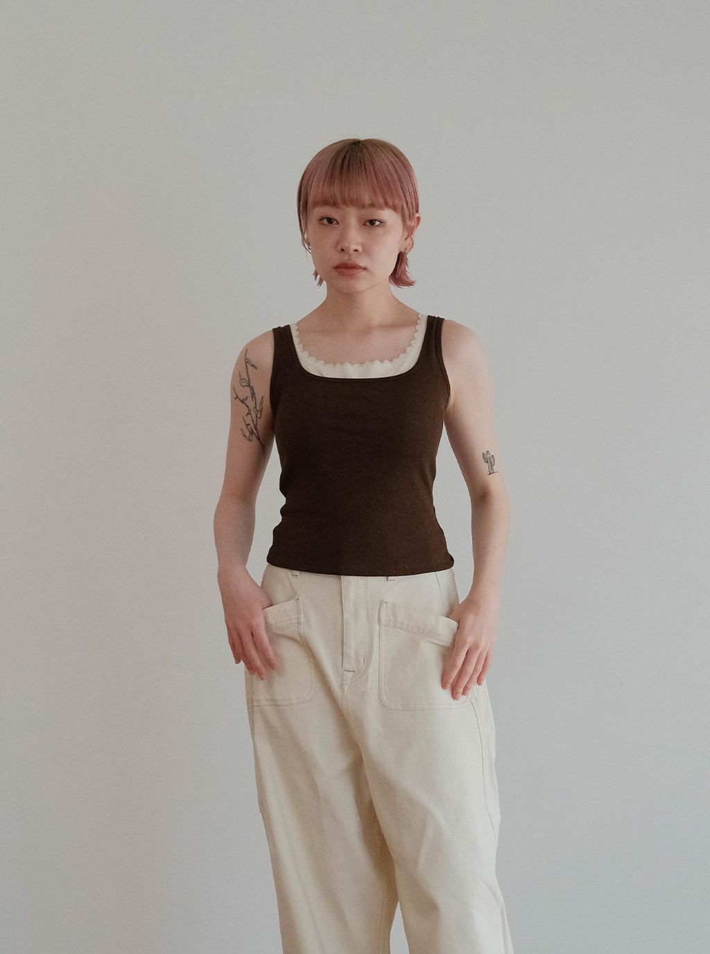 蕾絲拼接顯瘦方領坦克-Bra-top-背心M_05