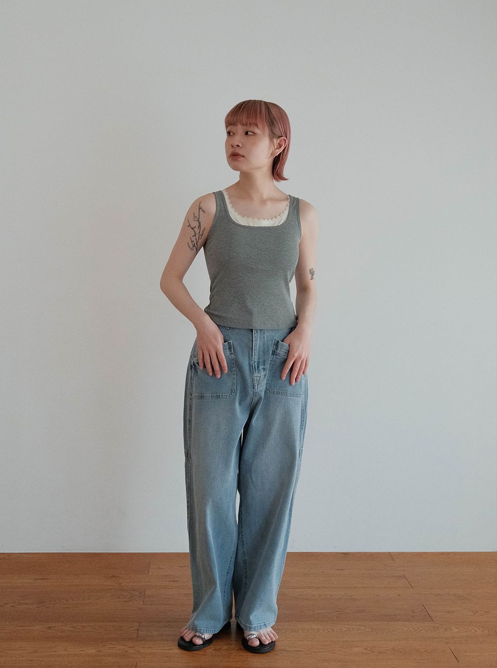 蕾絲拼接顯瘦方領坦克-Bra-top-背心M_13