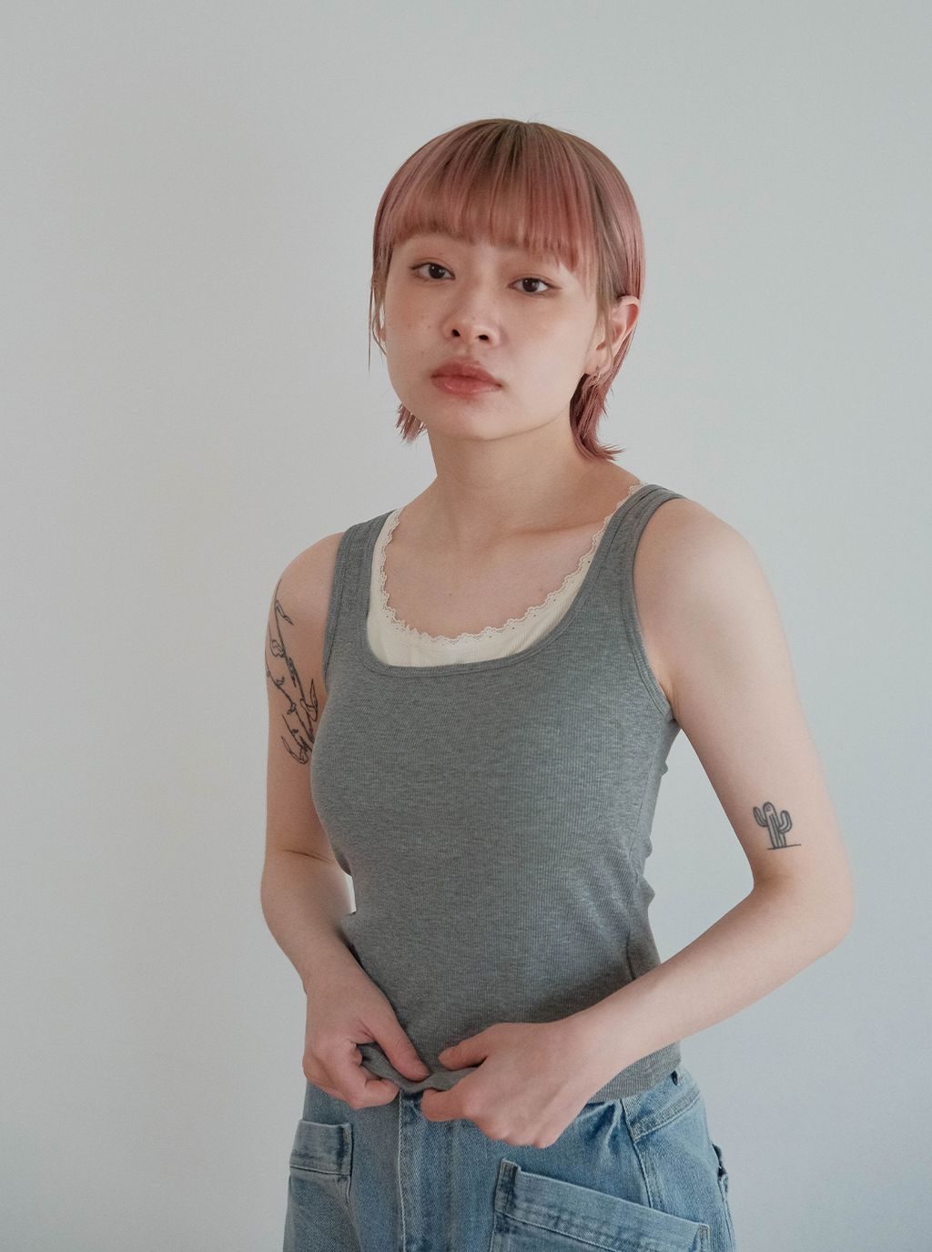 蕾絲拼接顯瘦方領坦克-Bra-top-背心M_15