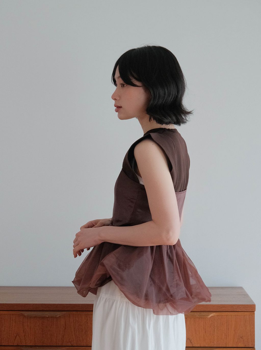 寬肩袖針織＋透明紗背心組合_M11