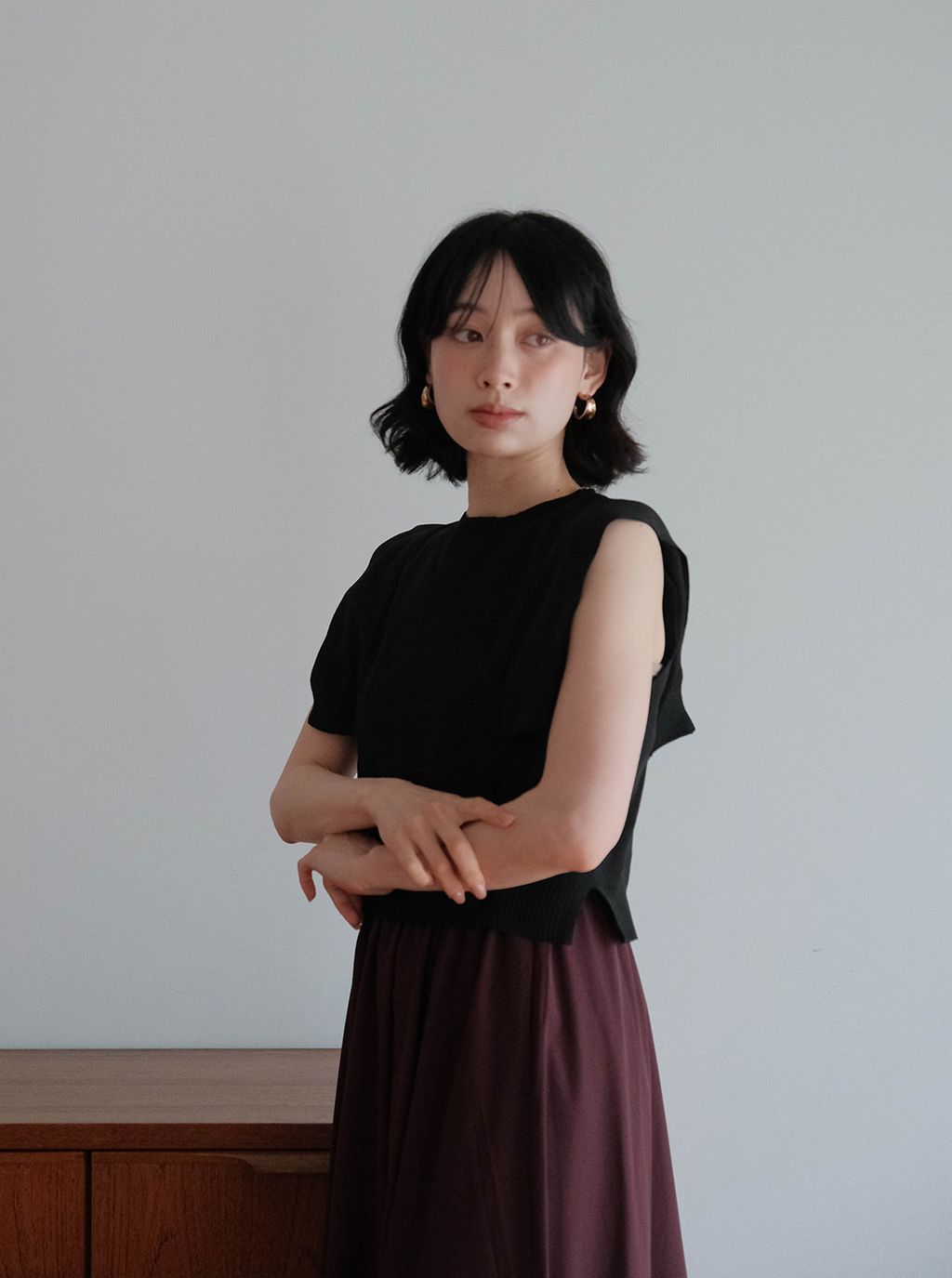 寬肩袖針織＋透明紗背心組合_M17