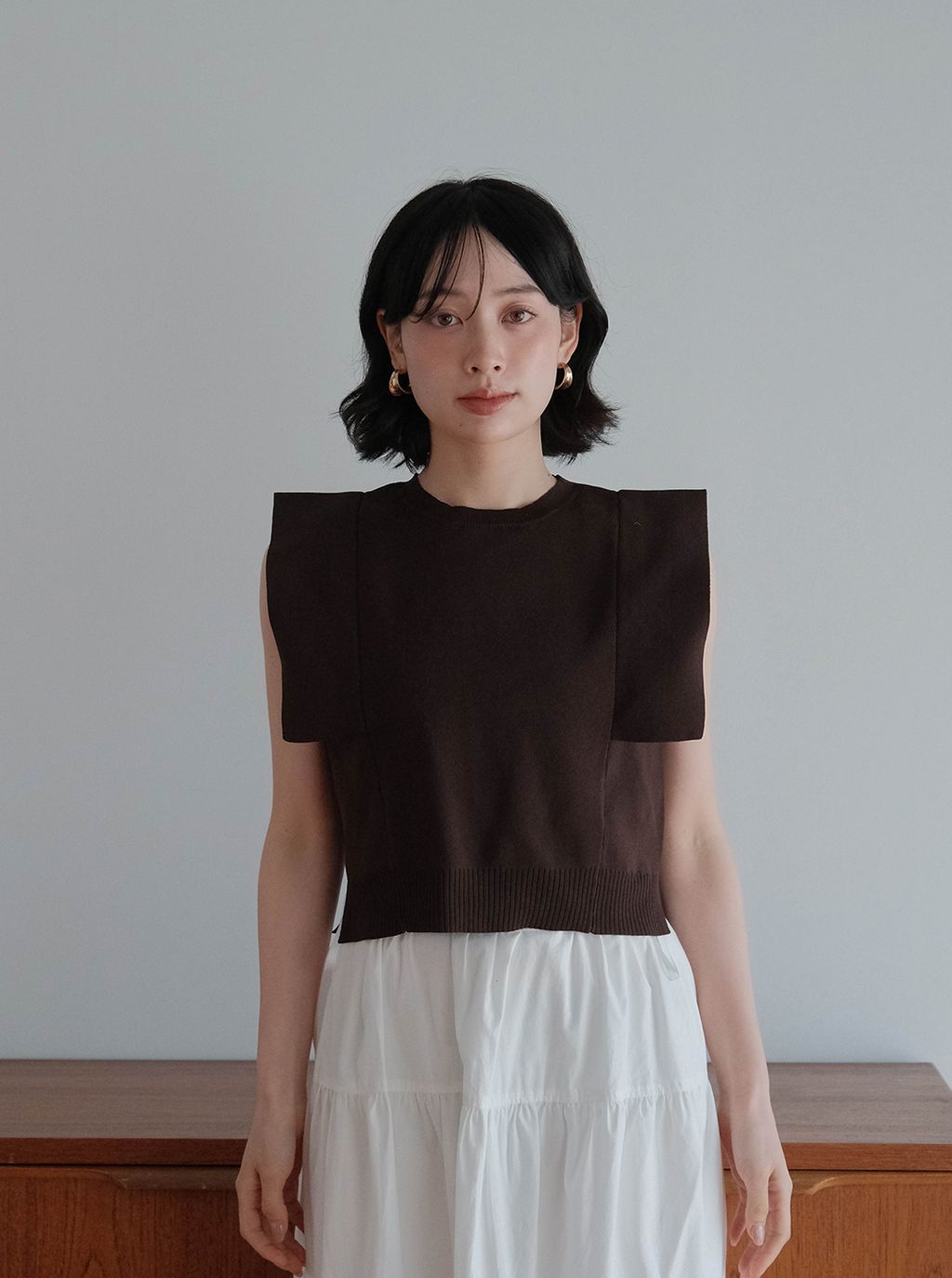 寬肩袖針織＋透明紗背心組合_M10
