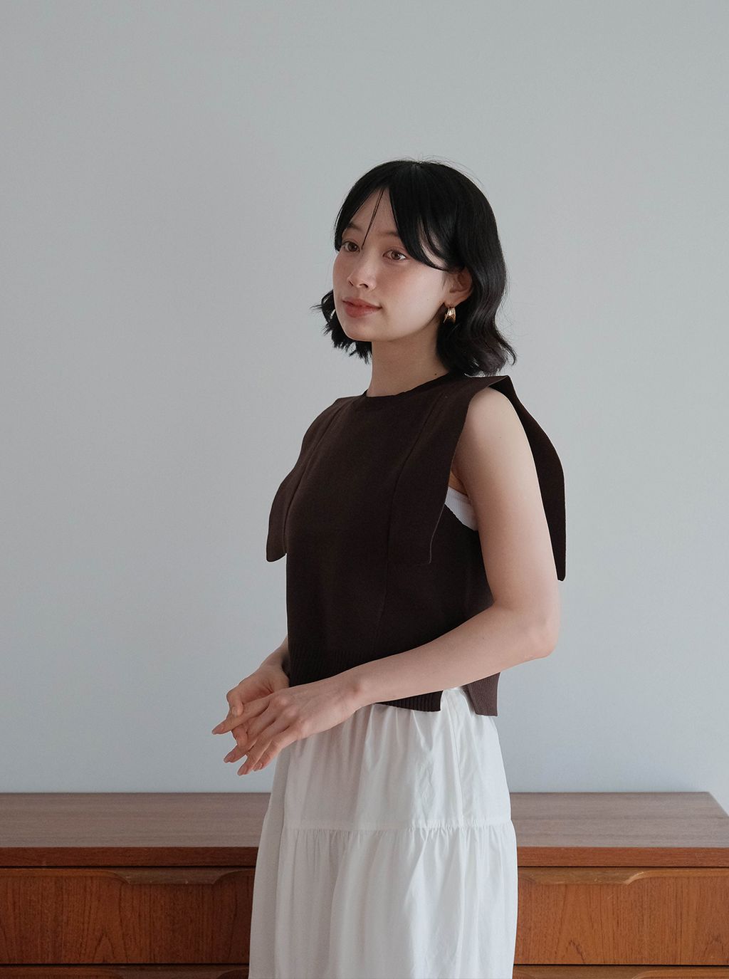 寬肩袖針織＋透明紗背心組合_M13