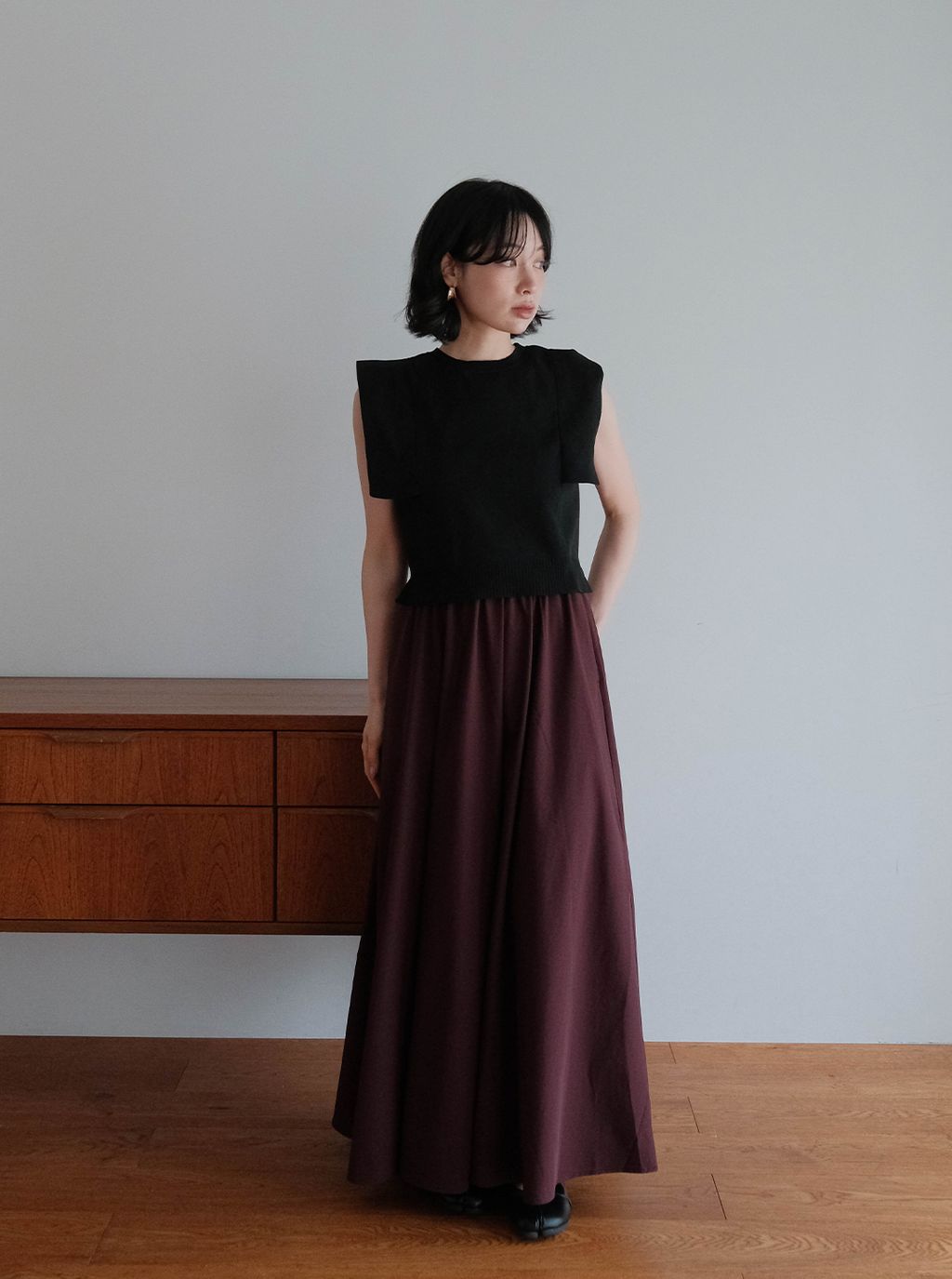 寬肩袖針織＋透明紗背心組合_M20