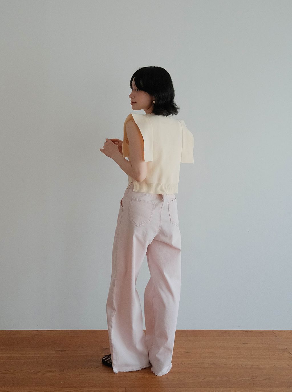 寬肩袖針織＋透明紗背心組合_M25