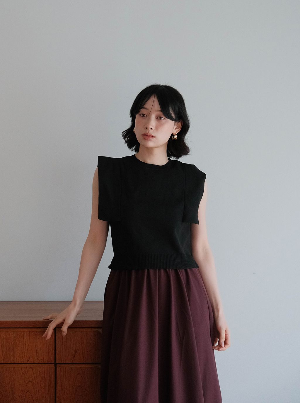 寬肩袖針織＋透明紗背心組合_M16