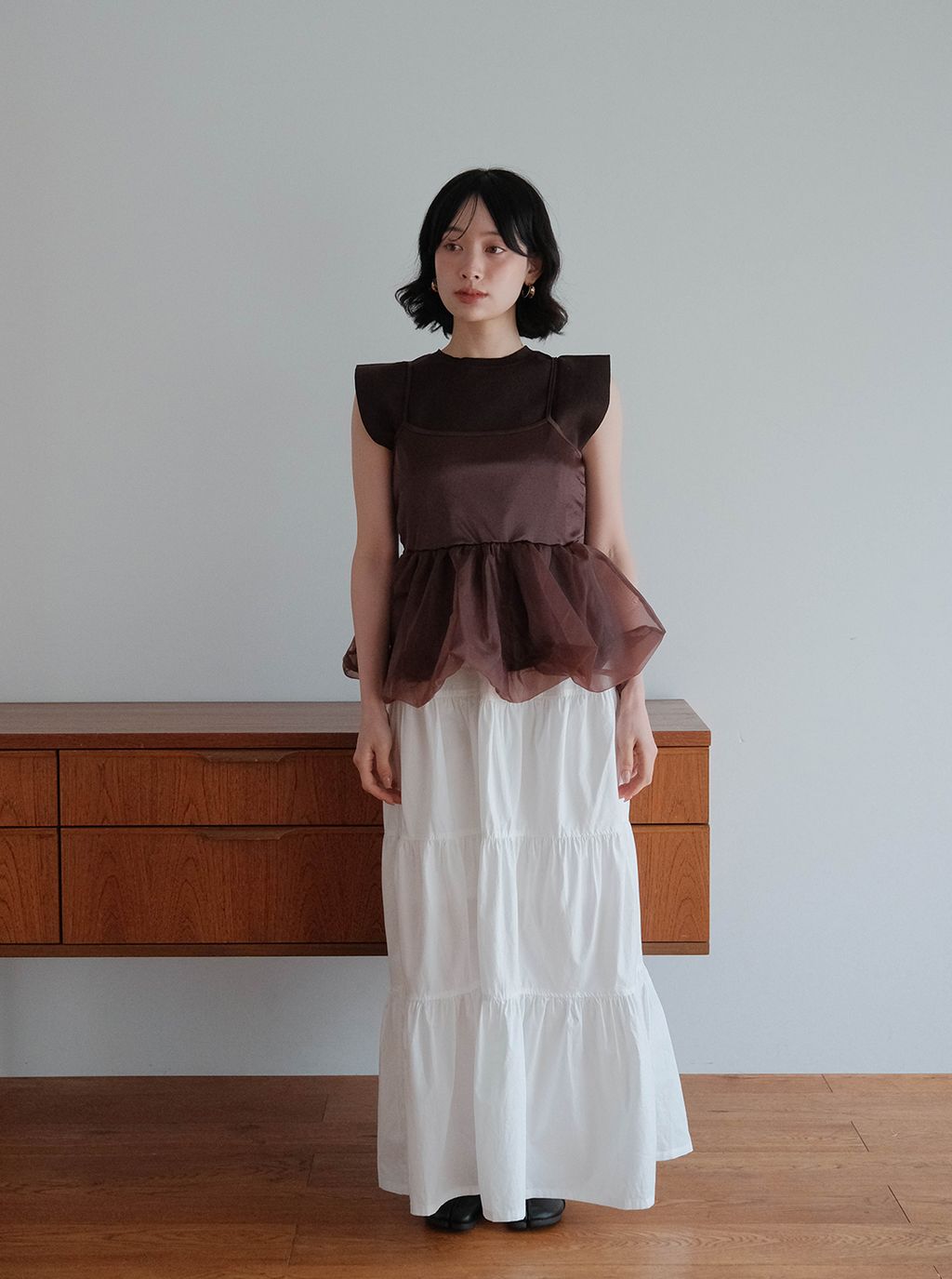 寬肩袖針織＋透明紗背心組合_M12