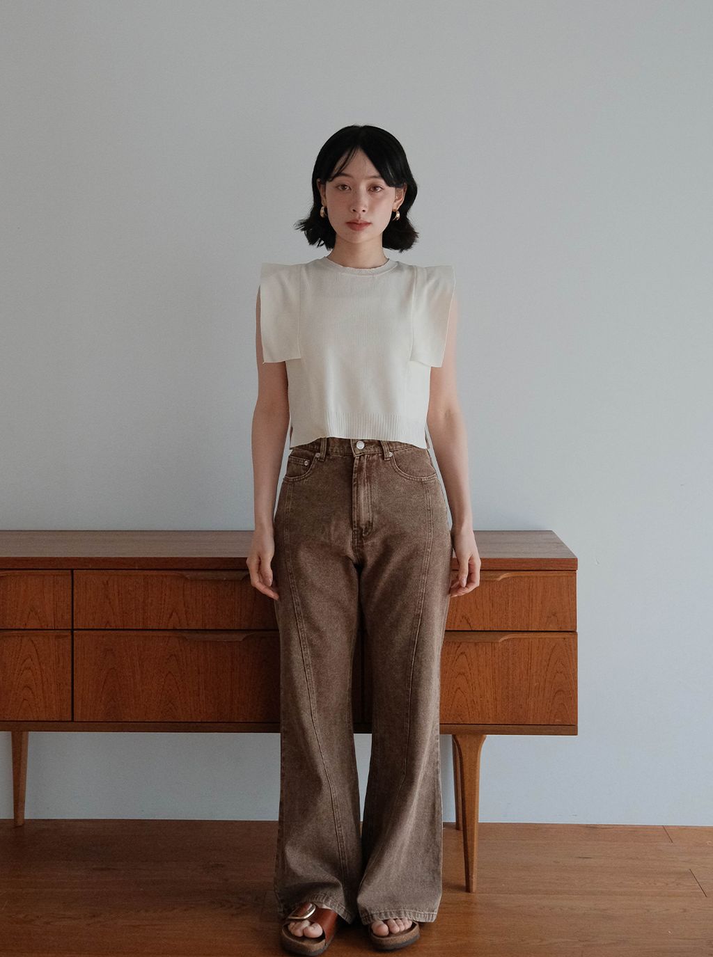 寬肩袖針織＋透明紗背心組合_M04