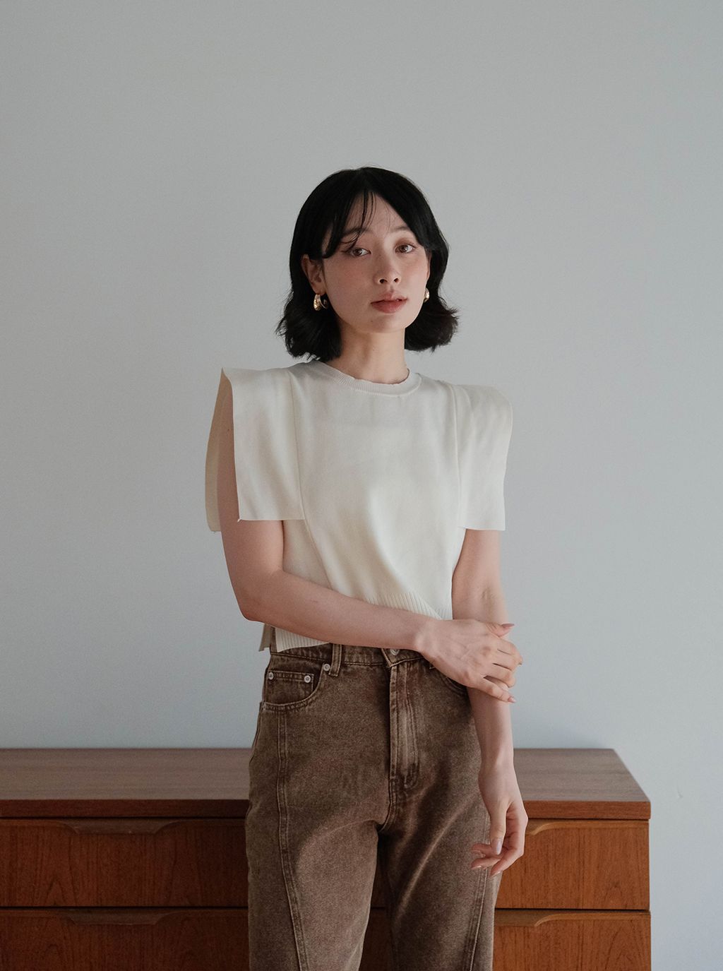 寬肩袖針織＋透明紗背心組合_M04-1