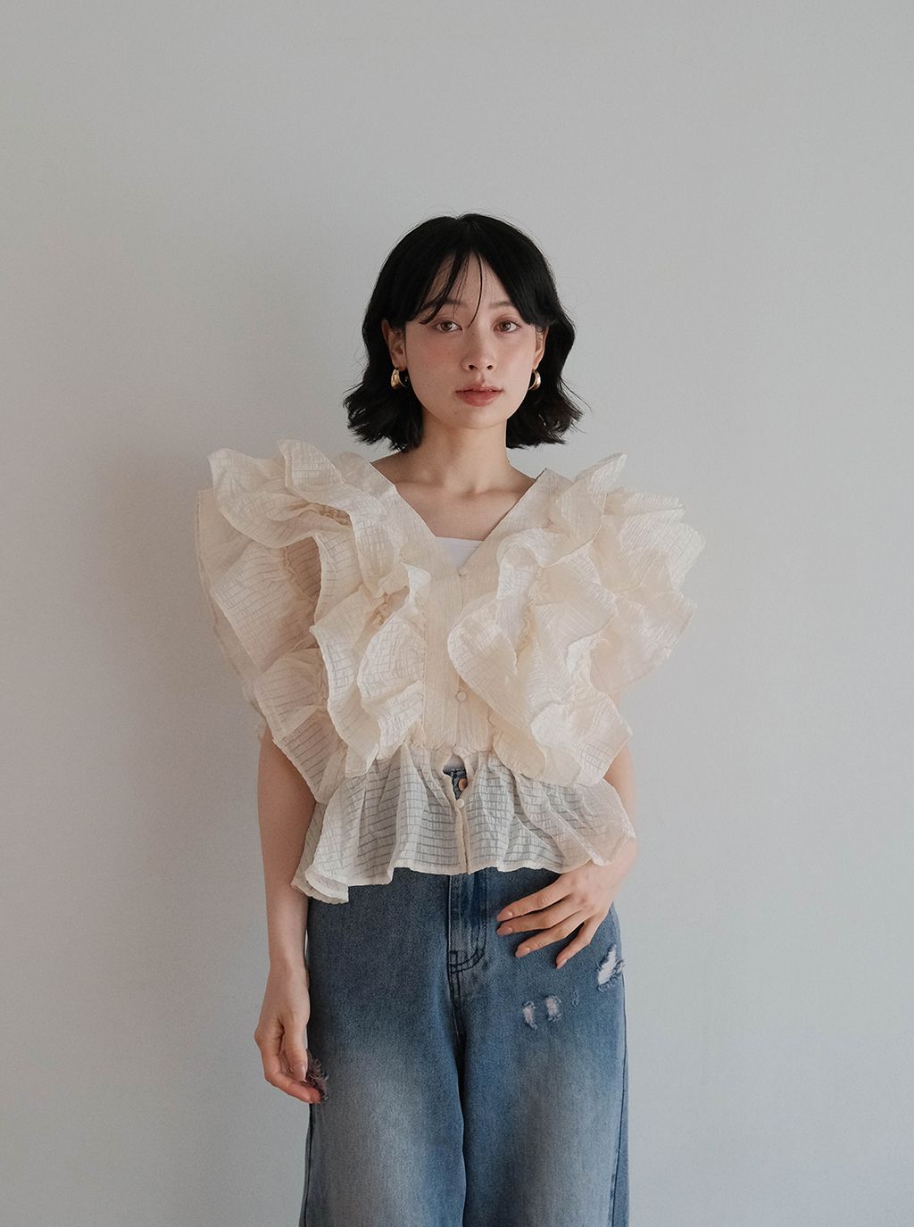 透明感層次花邊上衣_M03
