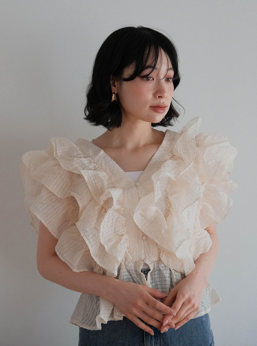透明感層次花邊上衣_M01