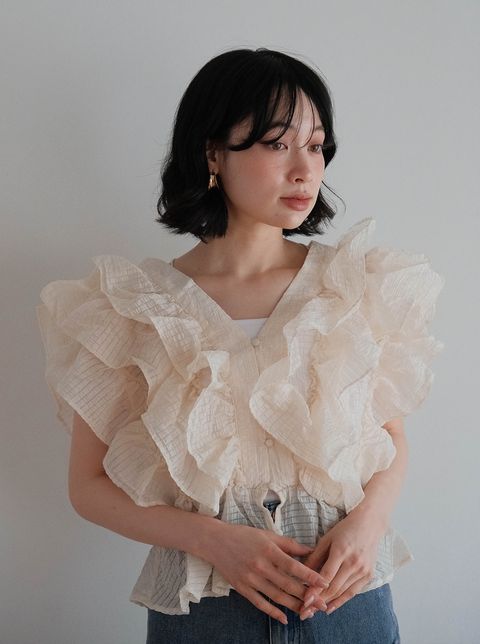 透明感層次花邊上衣_M01