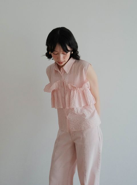 線條花邊無袖襯衫_M16