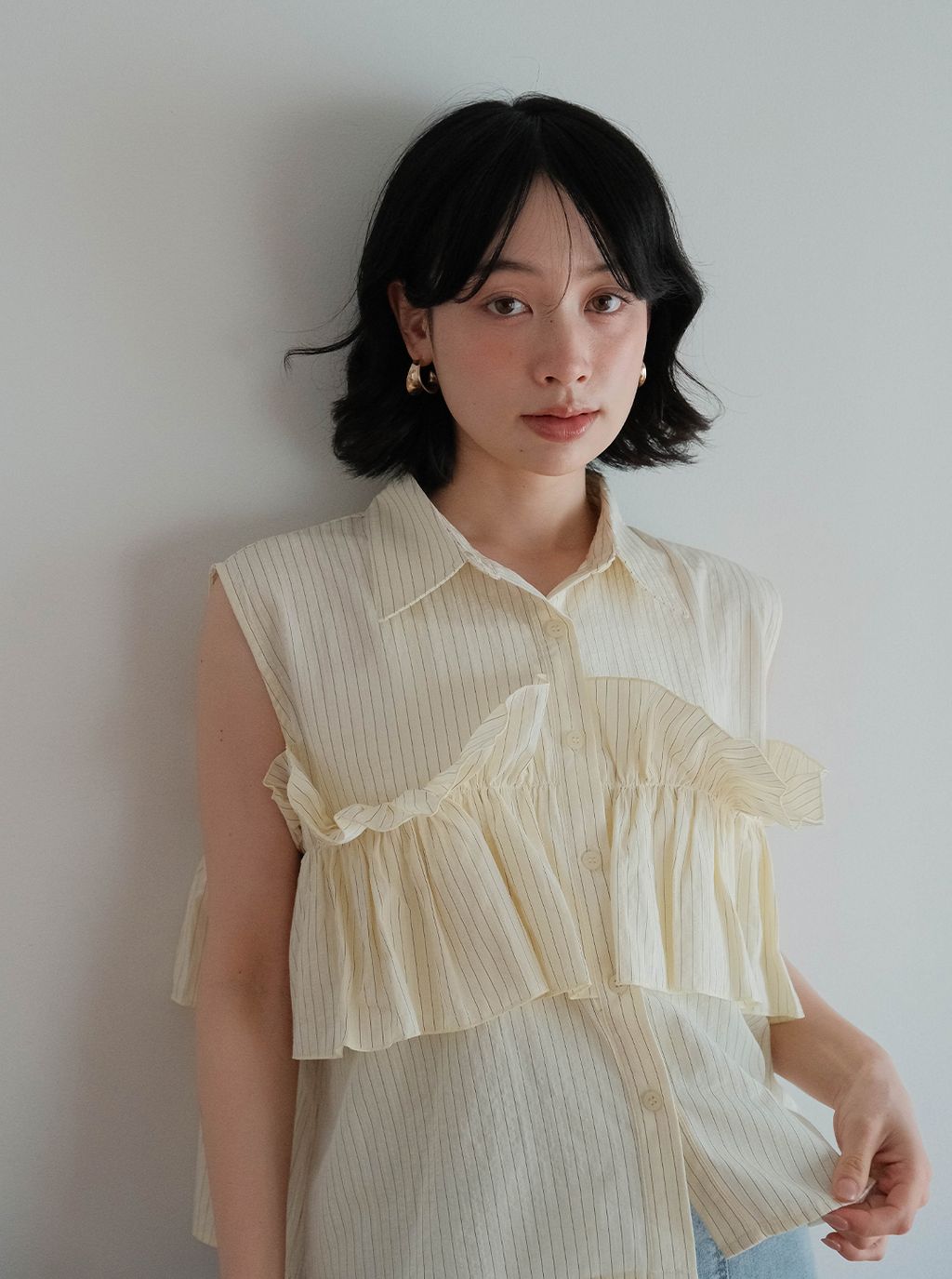 線條花邊無袖襯衫_M01
