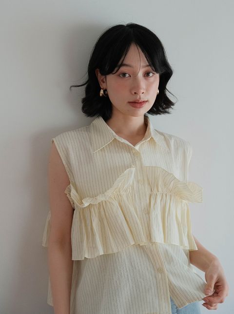線條花邊無袖襯衫_M01