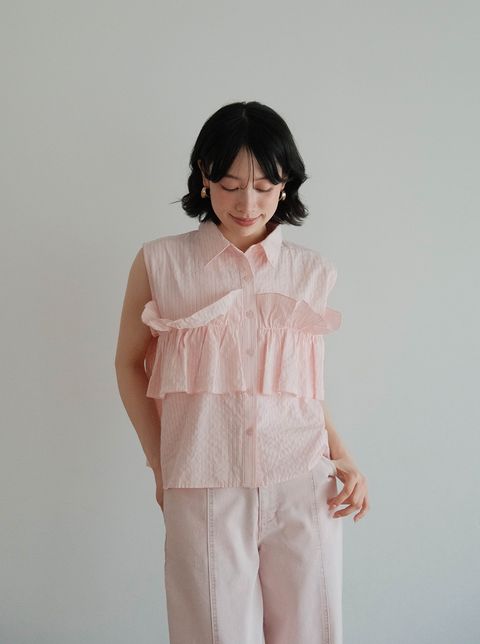 線條花邊無袖襯衫_M14