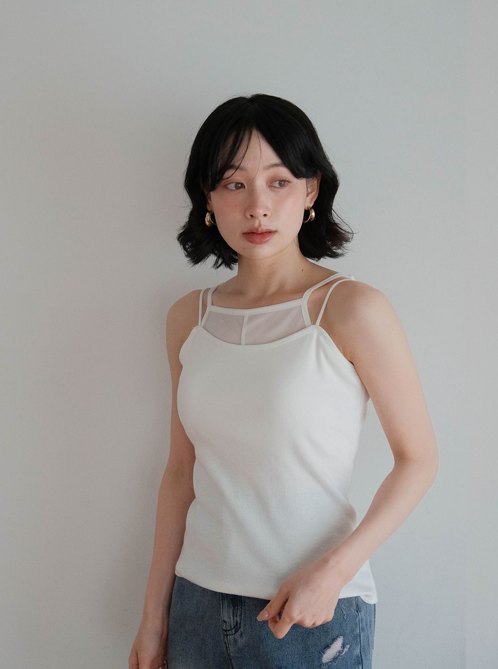 透明紗拼接有Bra小背心_M09