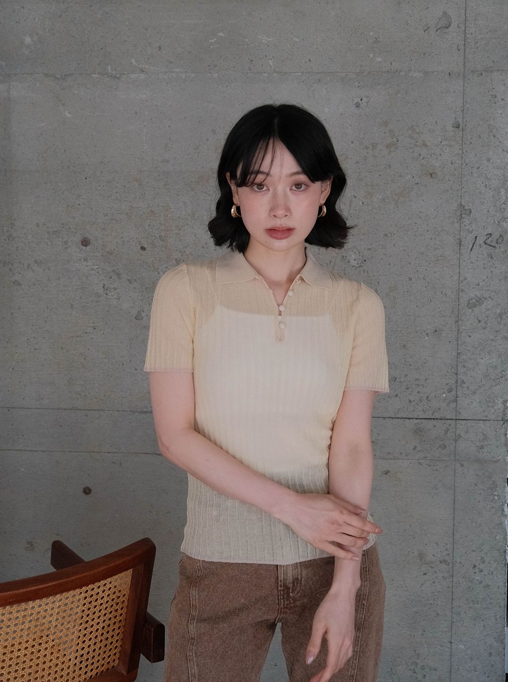 撞色滾邊微透明感POLO上衣_M13