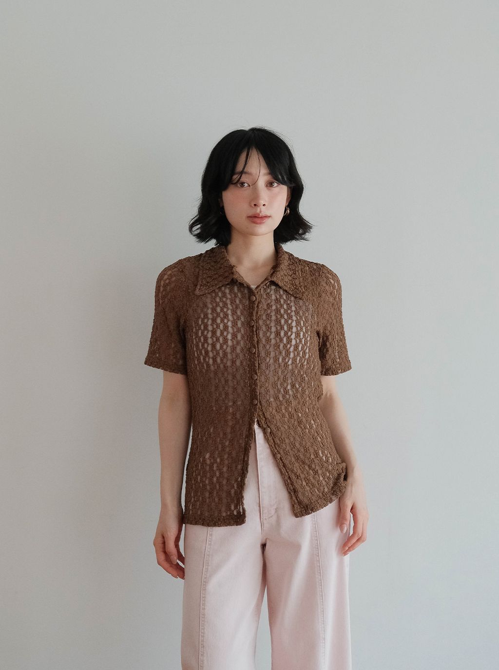 蕾絲鈕扣POLO上衣_M08