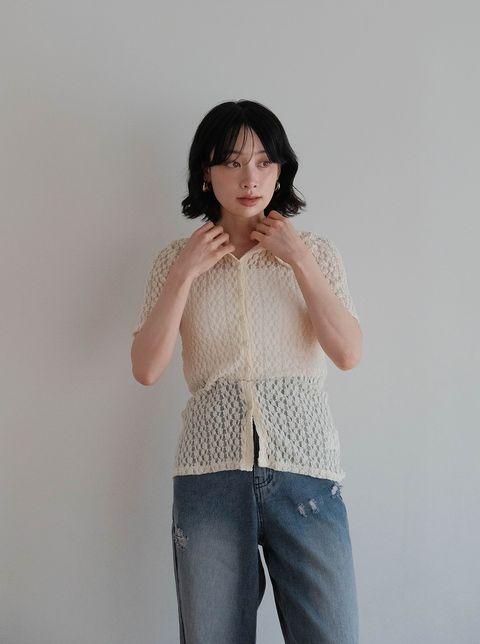 蕾絲鈕扣POLO上衣_M02