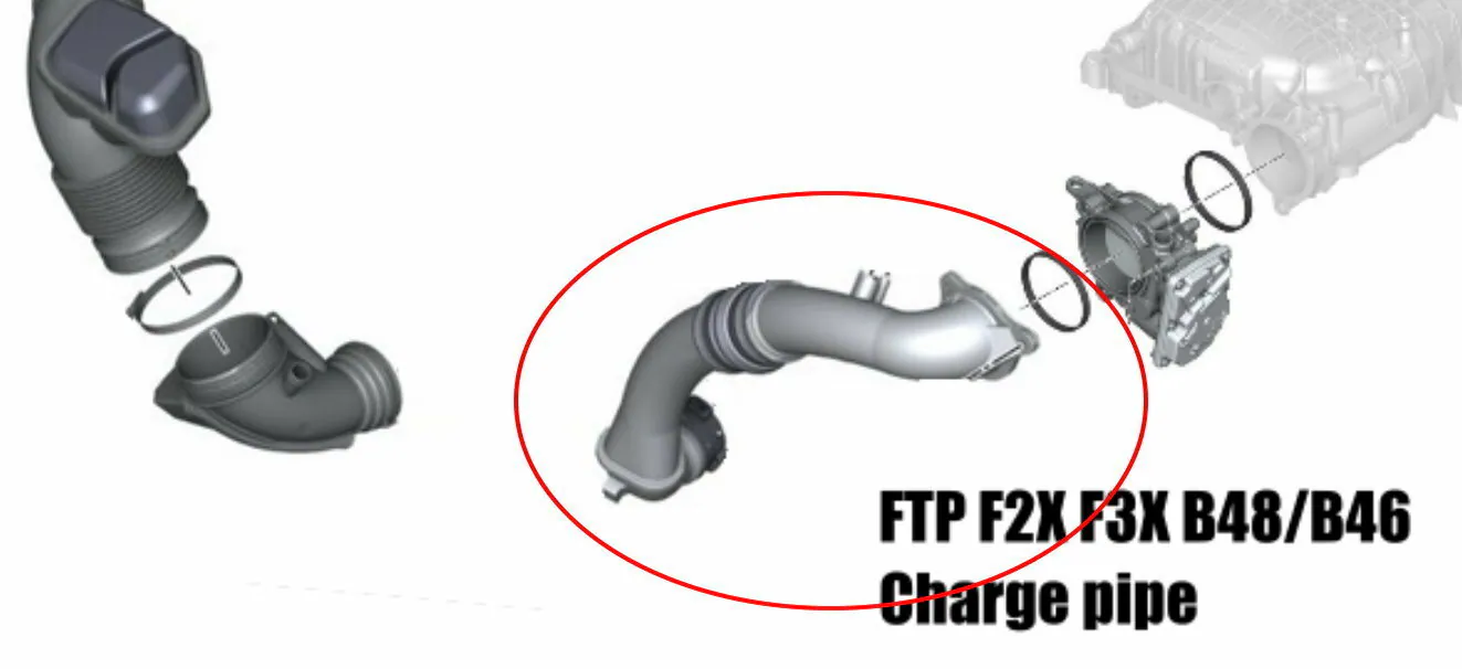 FTP B48/B46 charge pipe V2 in red — full kit view