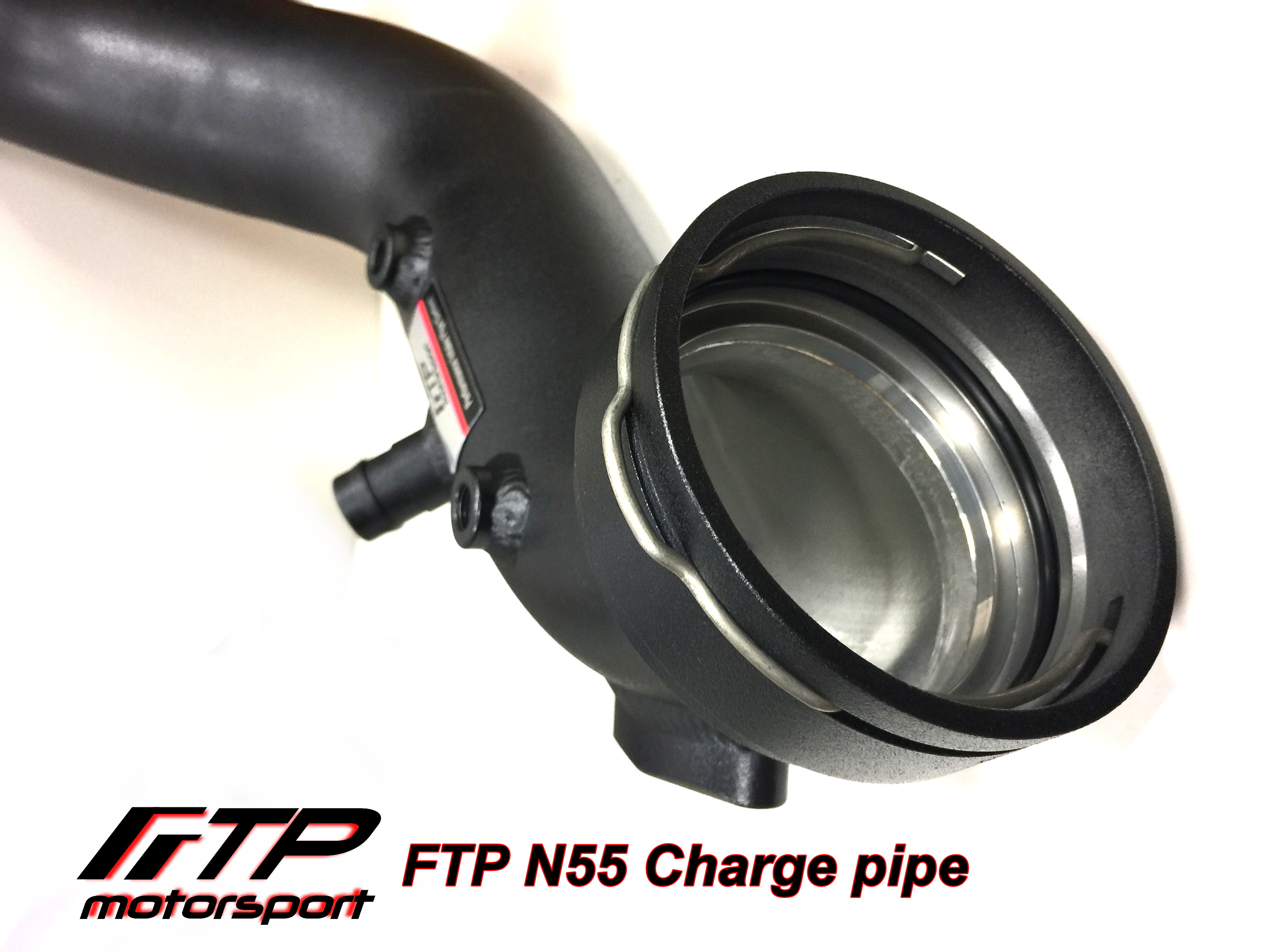 Top-down view of FTP F2X F3X N55 charge pipe and boost pipe package