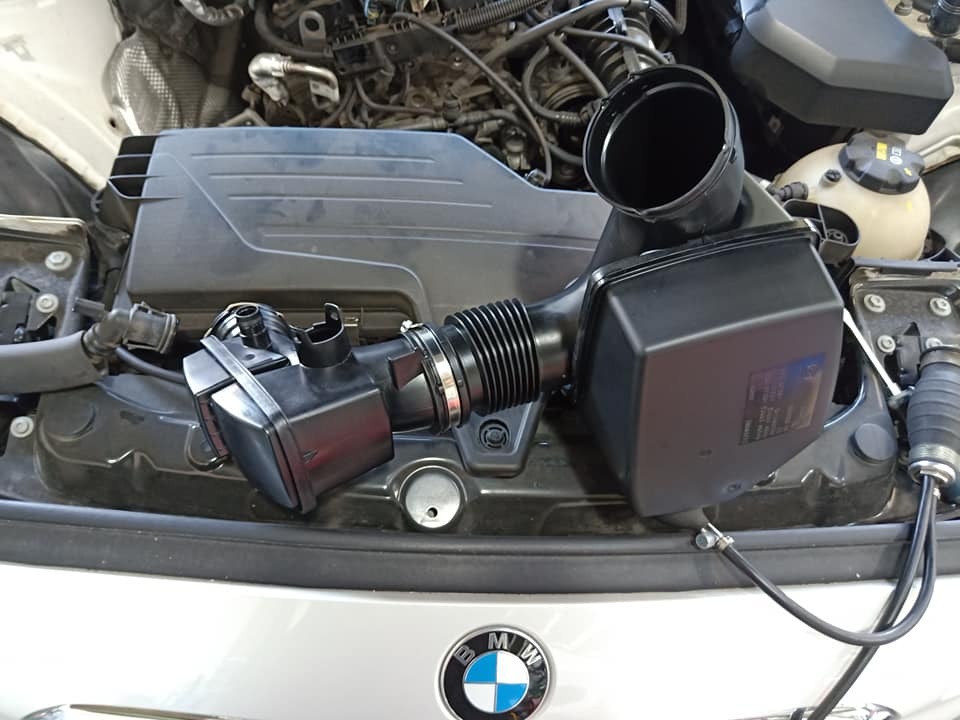 Close-up of FTP B38 intake pipe showing smooth aluminum piping