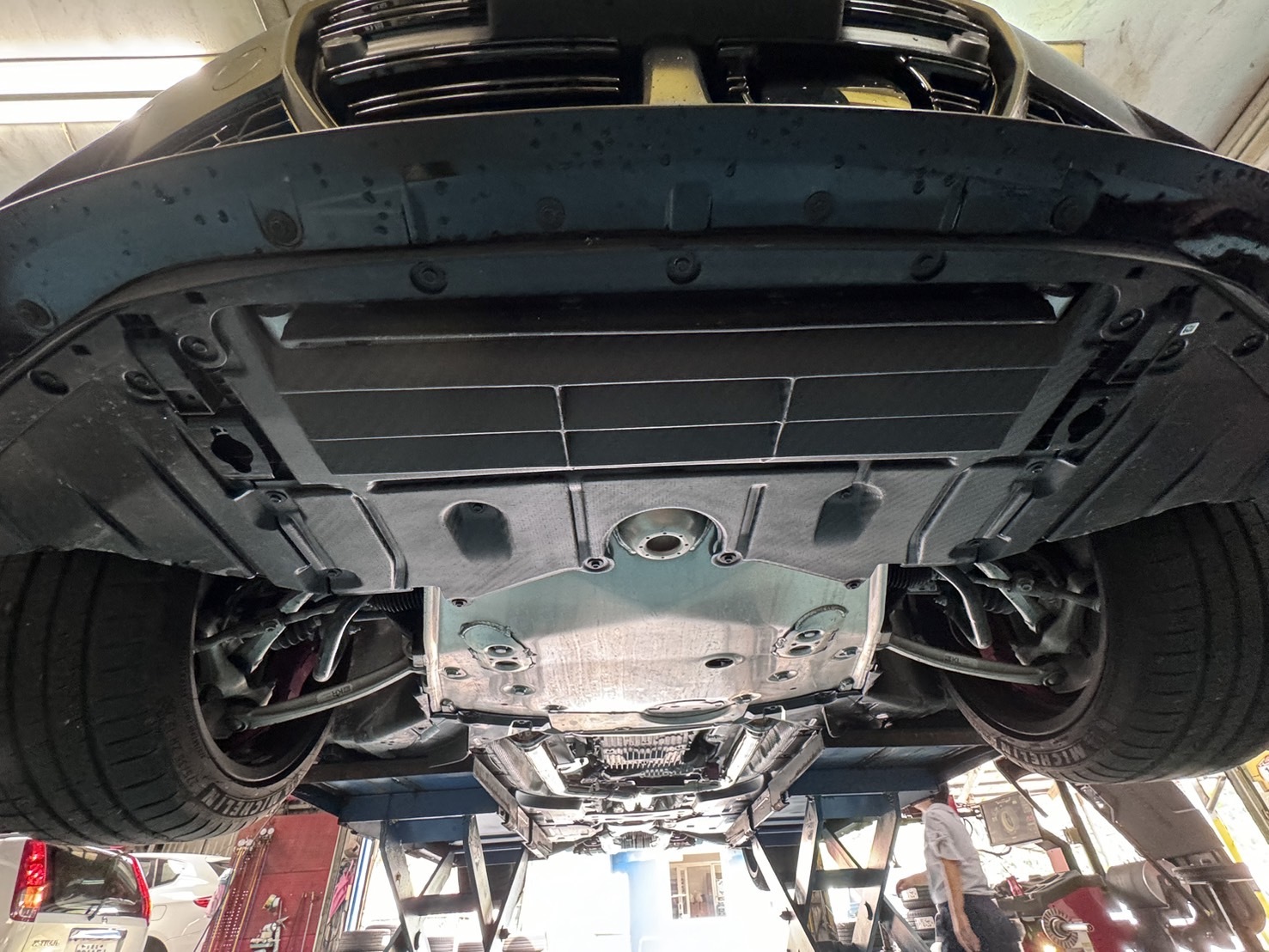 Installed Dry Carbon Oil Cooler Guard under BMW G8x M3 and M4