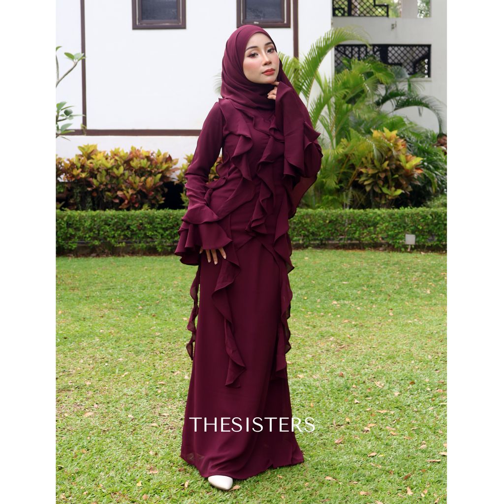 JPG COLOUR RUFFLE RAYA BURGUNDY