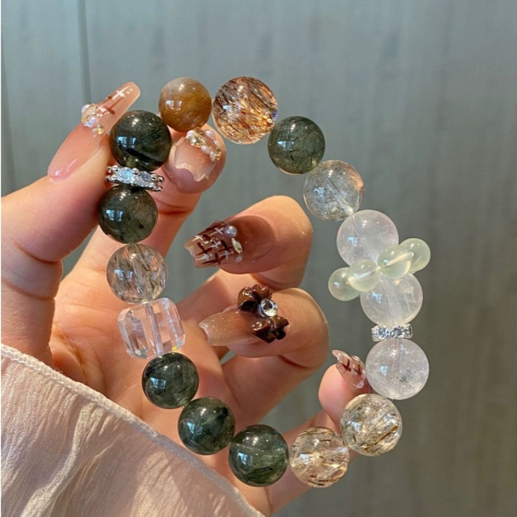 天然綠發晶黑金超手鍊