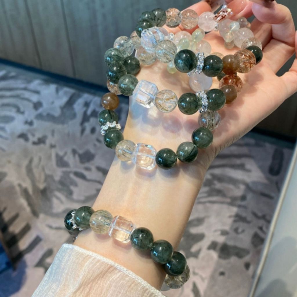 天然綠發晶黑金超手鍊1