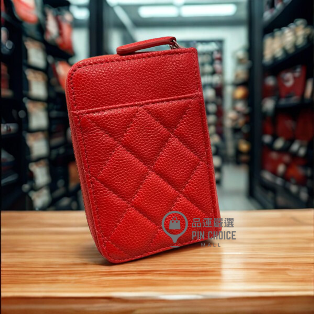 CHANEL 紅色銀扣拉鍊卡夾零錢包2