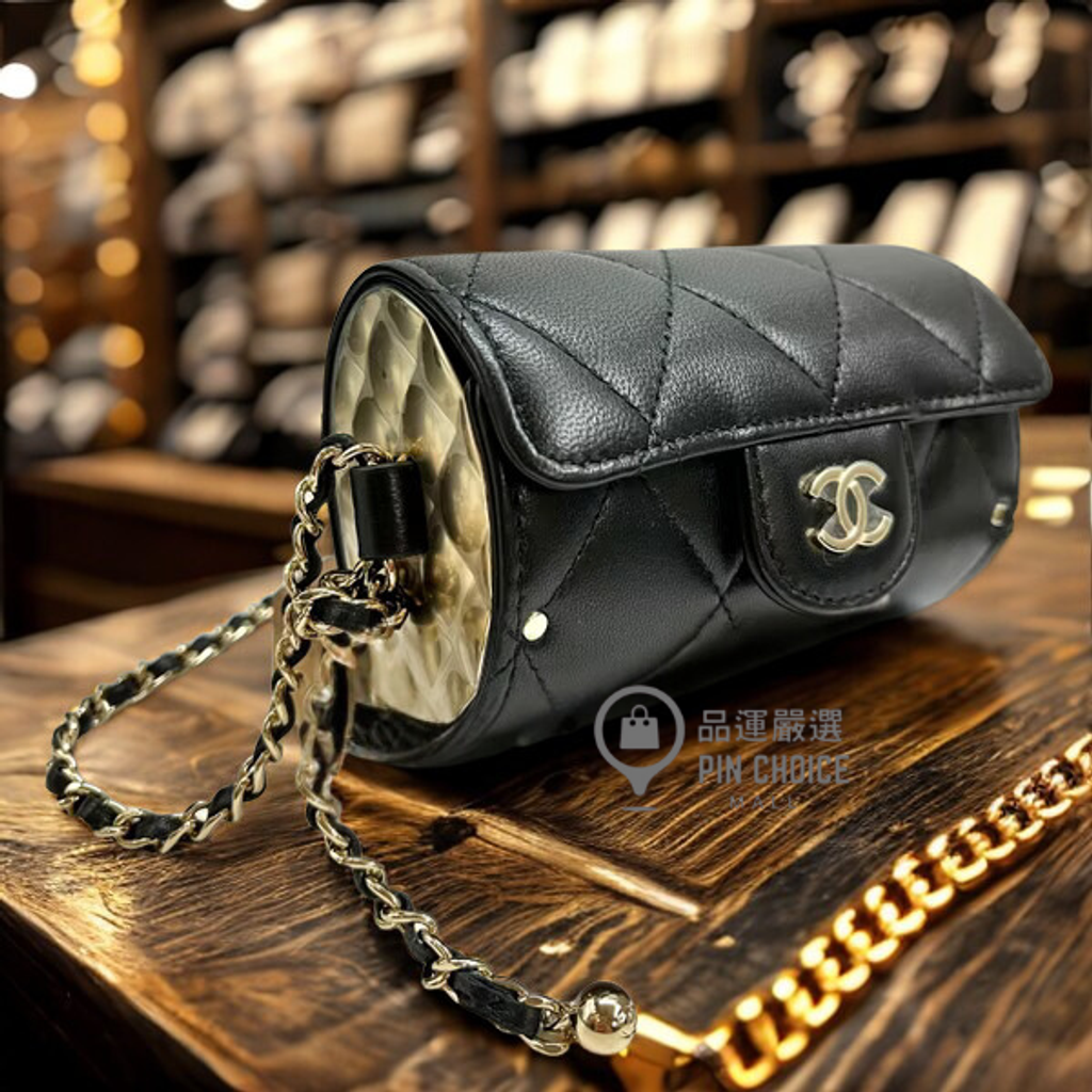 小羊皮菱格紋迷你圓筒斜背包1